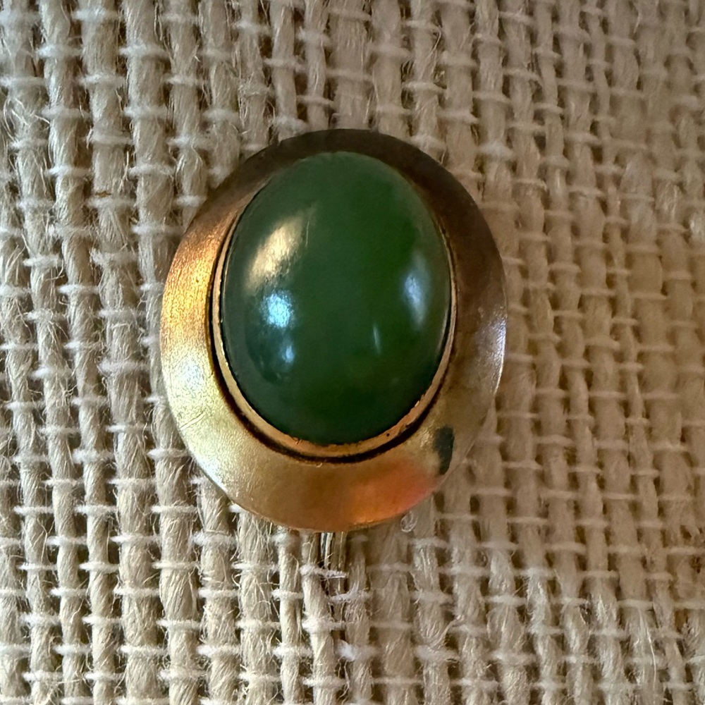 Antique Art Deco Signed W.G.C. Gold Tone Green Stone Pin ~3”L